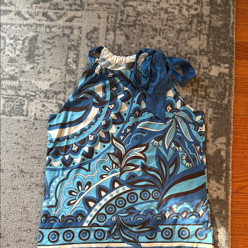 Ann Taylor Blue and Cream Patterned Silk Top